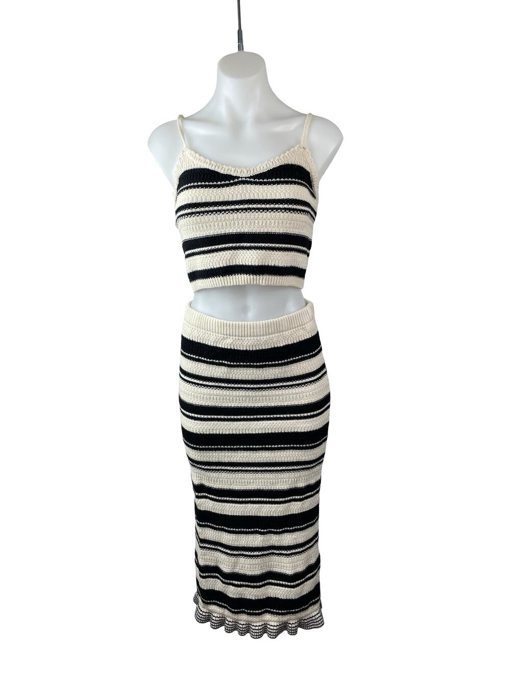 Freshman 1996 Striped Crochet Crop Cami Tank Top Midi Skirt Beach Cover Up Set S
